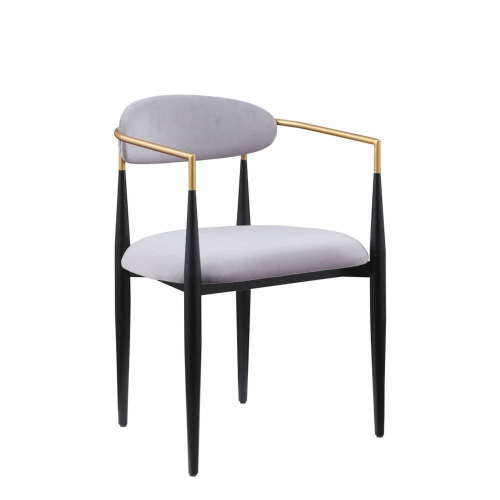 Benjara Kenny 21 Inch Dining Chairs, Fabric, Foam Padding, Gold and Black Metal (Set of 2)