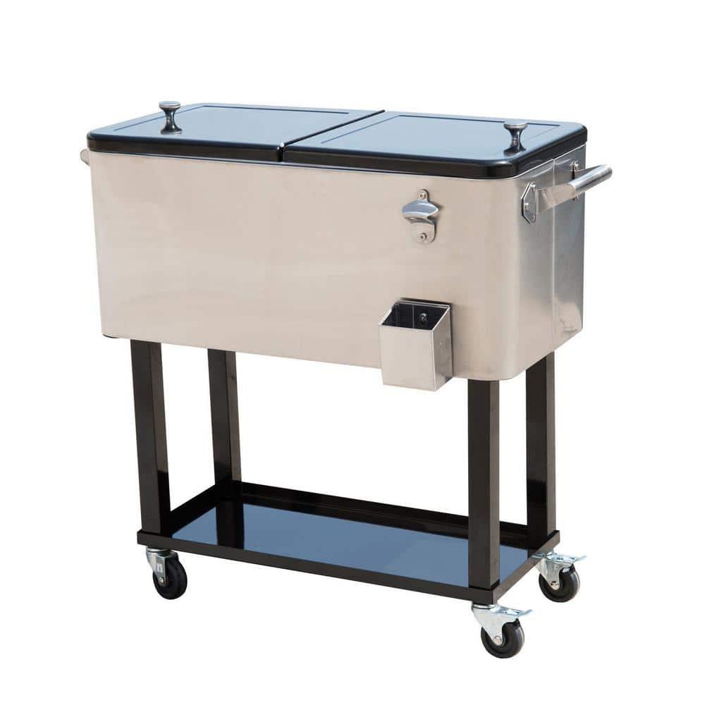 IRHOMA Outsunny 80 QT Rolling Cooling Bins Ice Chest on Wheels Outdoor Stand Up Drink Cooler Cart for Party