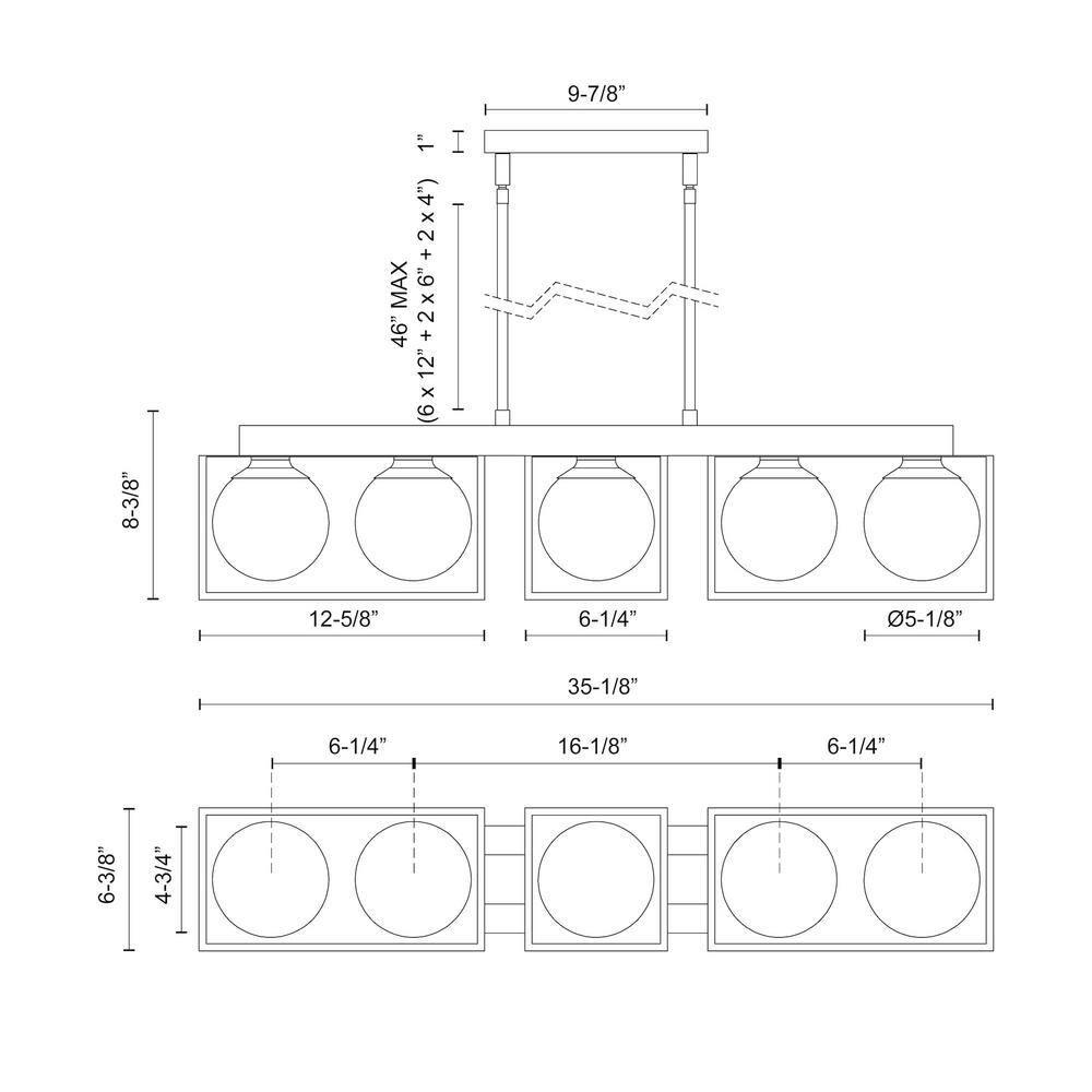 Amelia Matte Black and Opal Glass 35" Linear Island Pendant