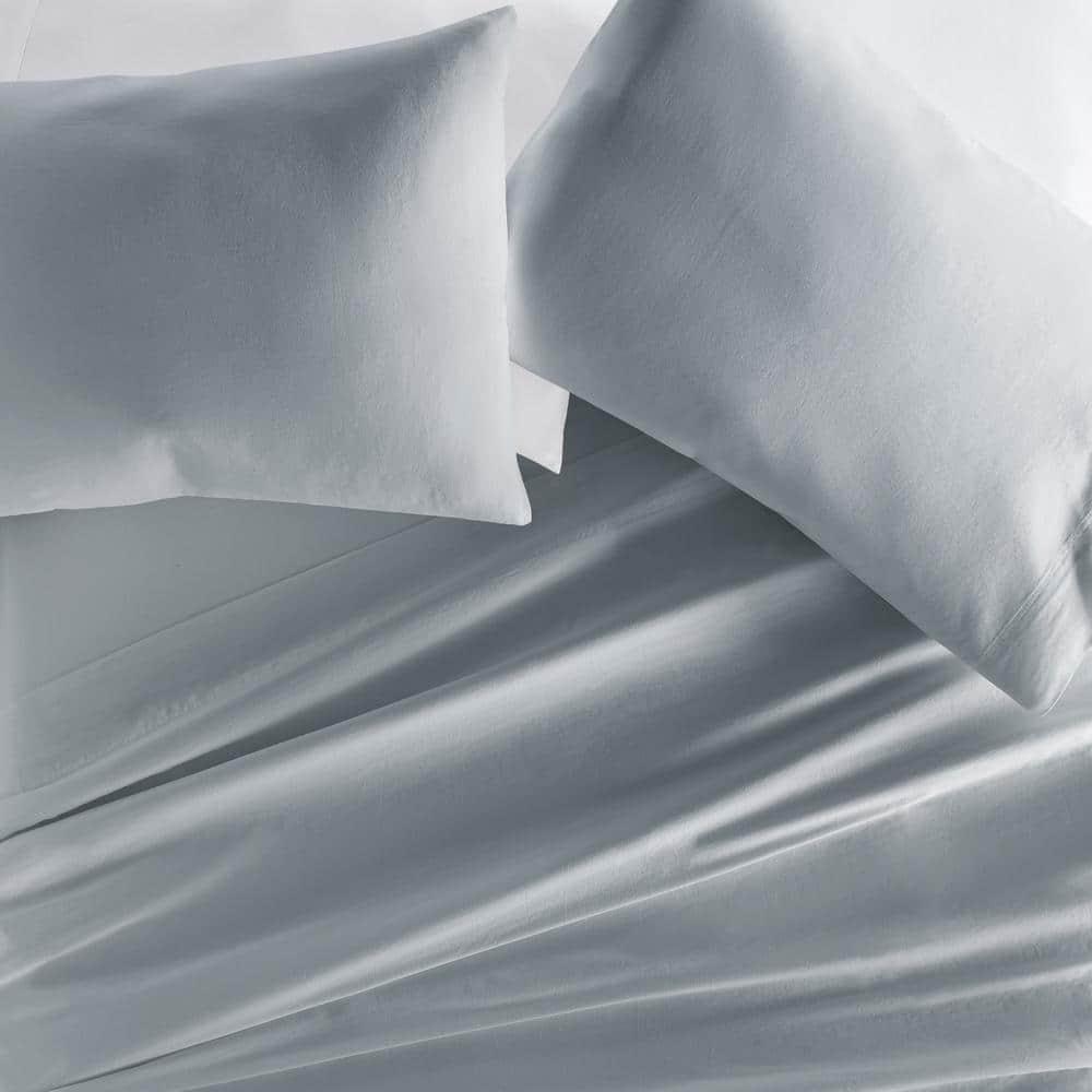 Queen Blue Solid Cotton Sheet Set with Pillow Covers