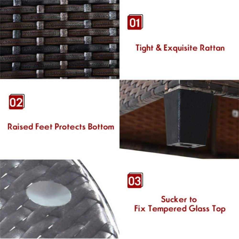 Costway 4PCS Outdoor Patio Rattan Furniture Set Cushioned Sofa Table Red