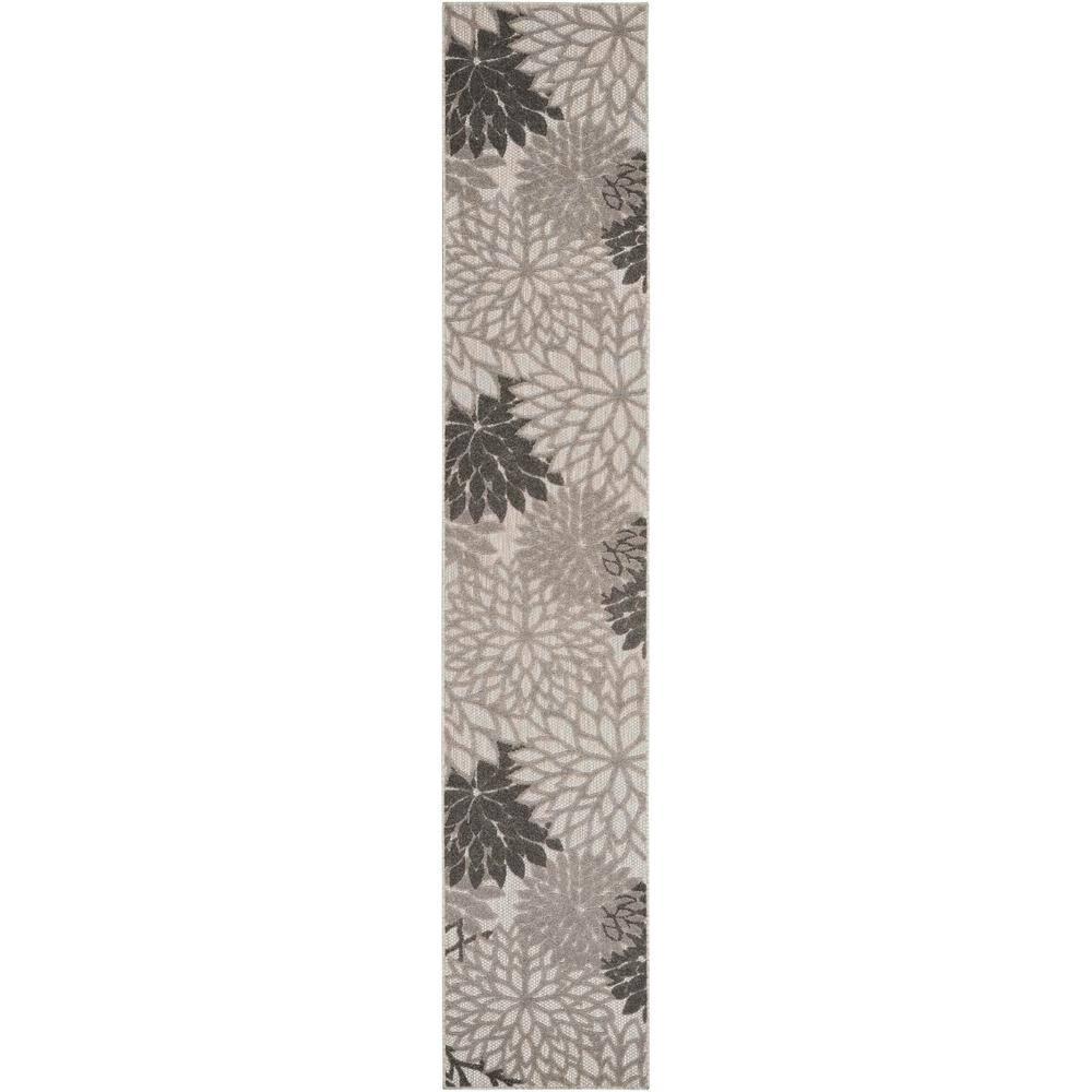 Nourison Aloha Floral Bloom Flatweave High-Low Indoor Outdoor Runner Rug Silver Grey 2'3" x 12'