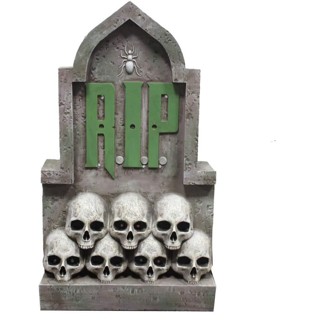 Haunted Hill Farm Haunted Hill Farm 2 ft. RIP Tombstone with Skulls, Pre-Lit LED RIP and Skull Eyes Gothic Décor