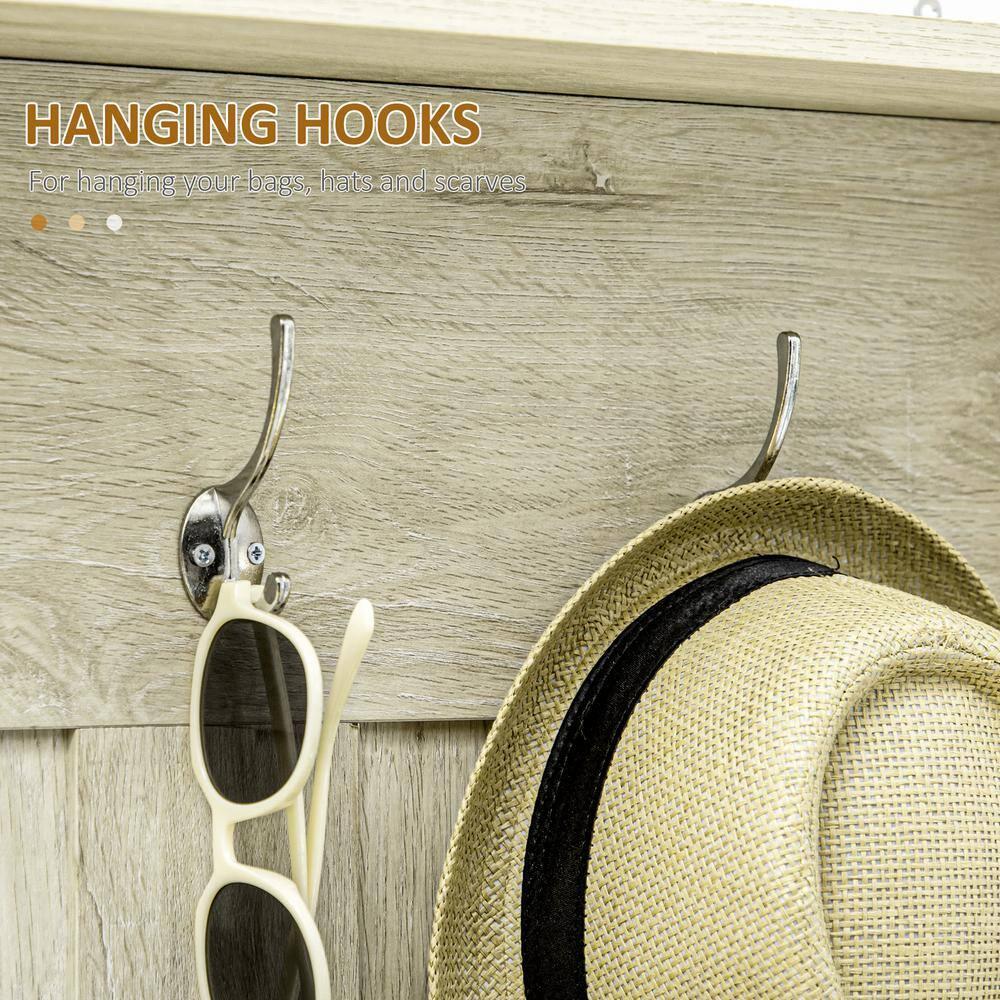 HOMCOM Hall Tree with Shoe Storage Bench, Entryway Bench with Coat Rack, Accent Coat Tree with Adjustable Shelves for Mud Room, Distressed White