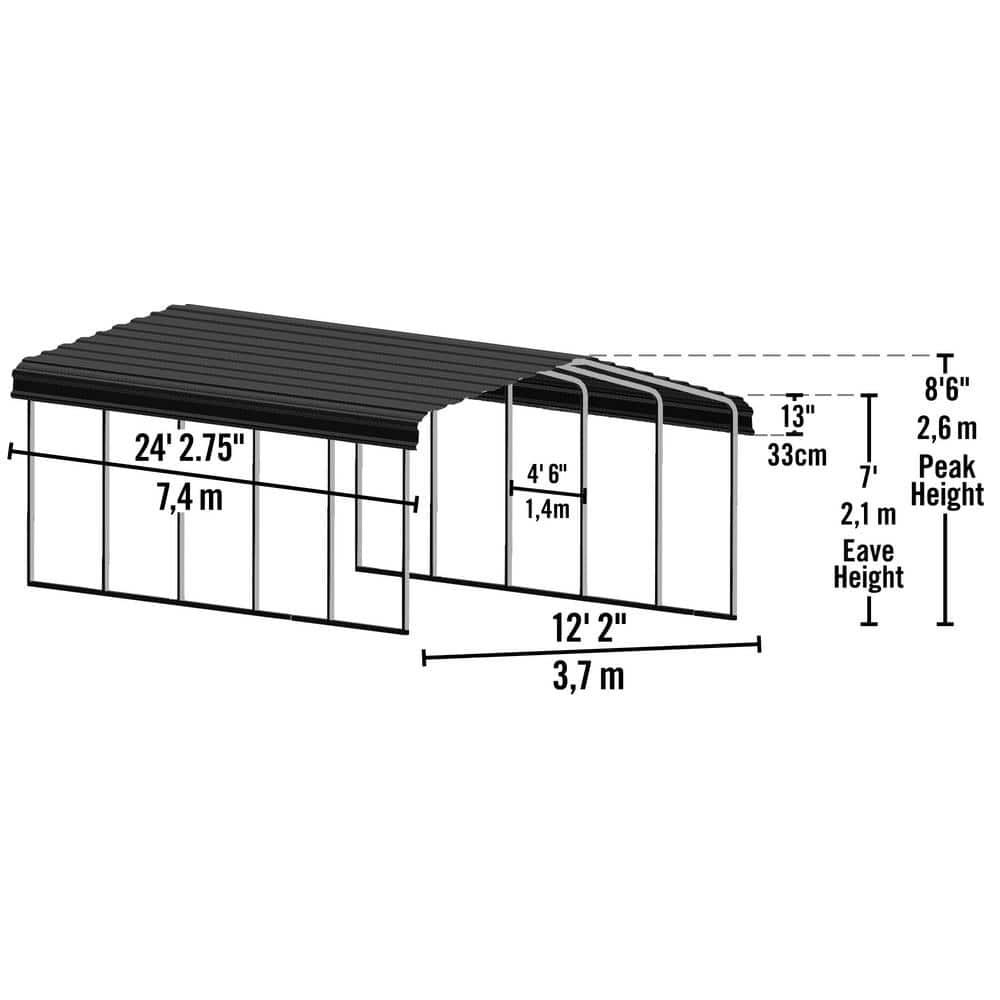 Arrow Steel Carport, Galvanized Black/Charcoal
