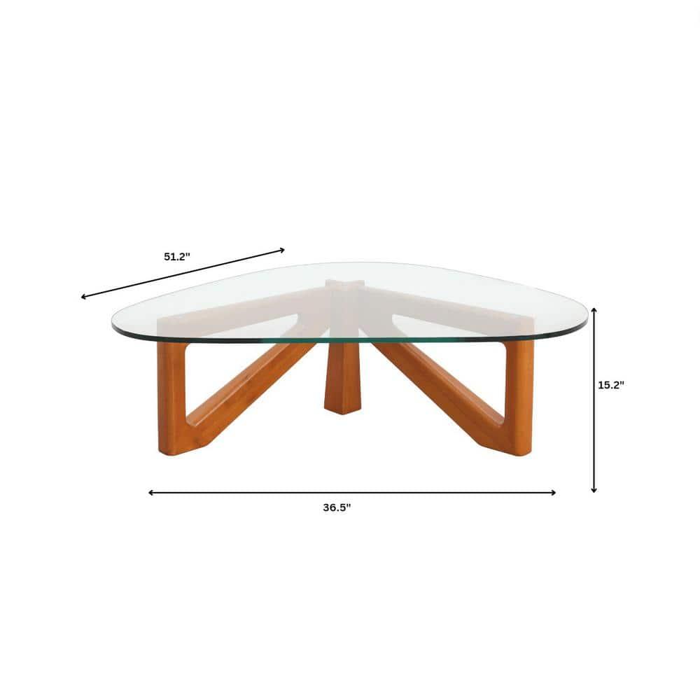 LeisureMod Imperial Collection Triangular Glass Top Coffee Table with Glossy Ash Wood Base for Home, Living Room, Office