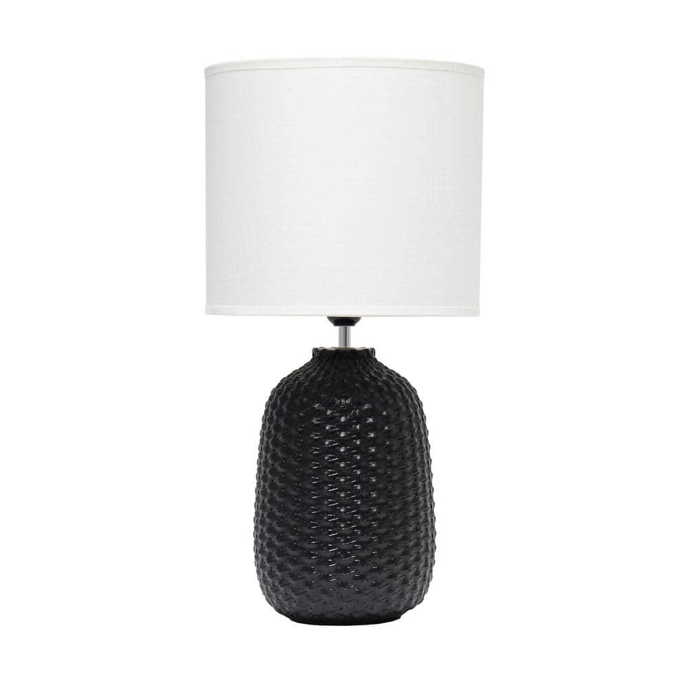 20.4" Traditional Ceramic Purled Texture Bedside Table Desk Lamp with White Fabric Drum Shade Black - Simple Designs: ETL Listed