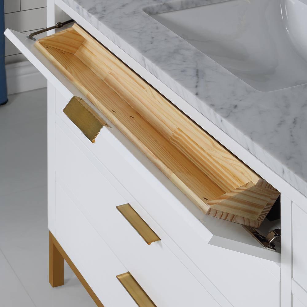 Pure White 72'' Double Sink Vanity with Carrara Marble Top