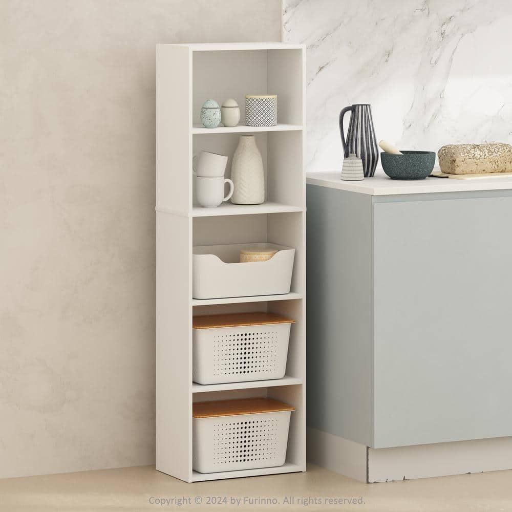 Furinno Reed 5-Tier Reversible Color Open Shelf Multipurpose Bookcase, Storage Organizer, White