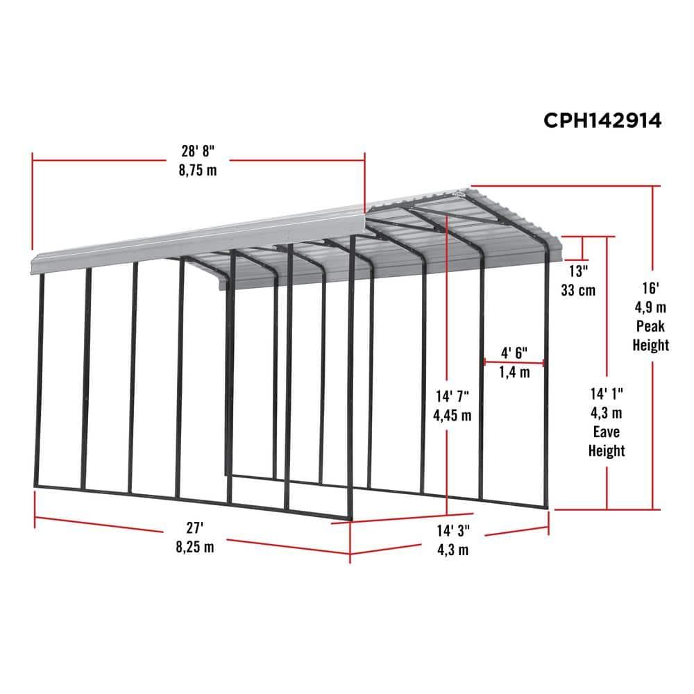 Arrow Carports Galvanized Steel Carport, RV Metal Carport Kit, 14' x 29' x 14', Eggshell