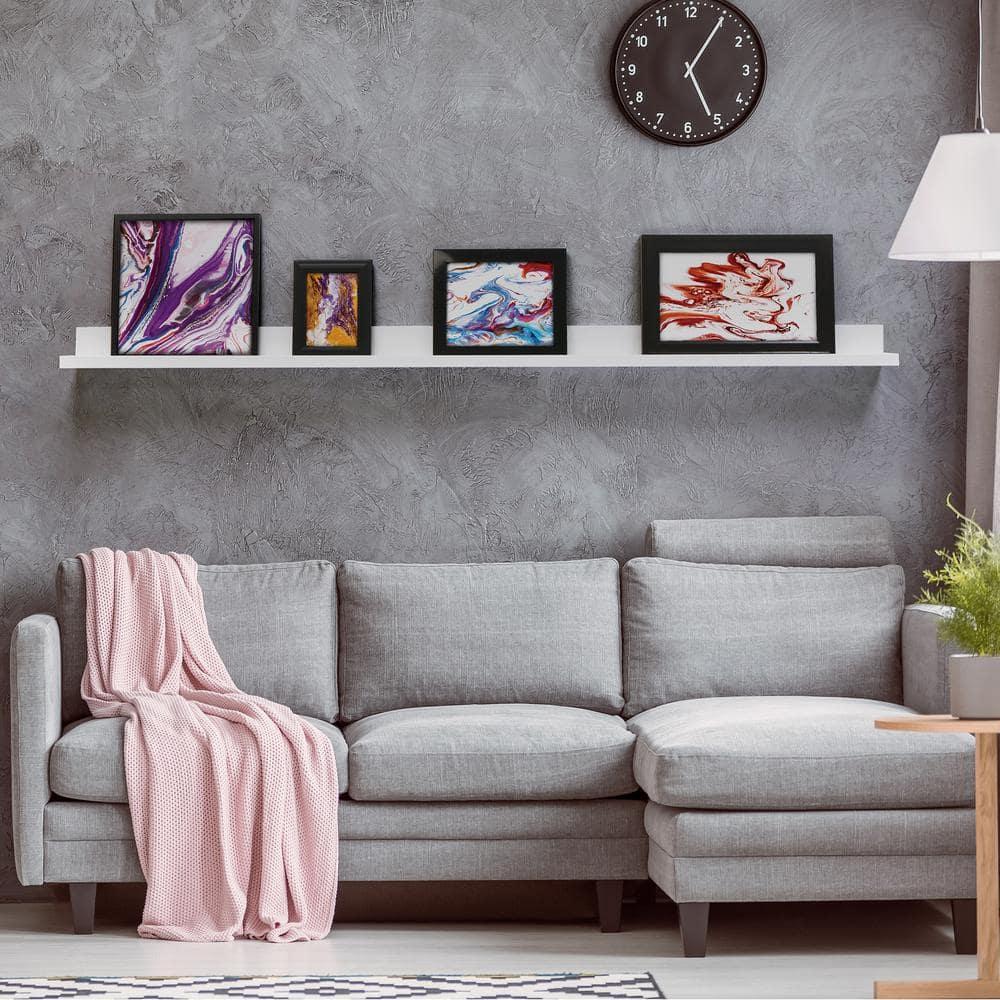 InPlace 72" x 4.5" Picture Ledge Wall Shelf- White: Modern Floating Display, MDF, Includes Mounting Hardware
