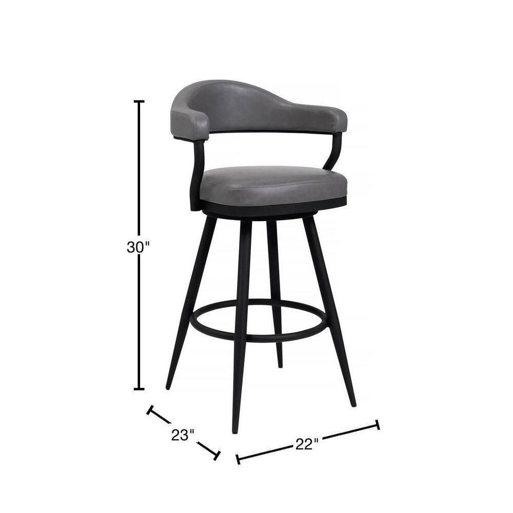 Armen Living Indoor Amador 30" Bar Height Barstool in a Black Powder Coated Finish and Vintage Gray Faux Leather