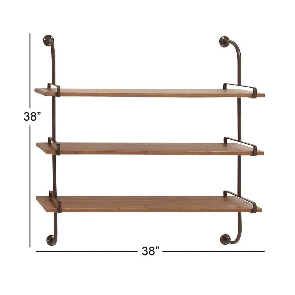 Wood 3 Level Wall Shelf with Black Metal Brackets
