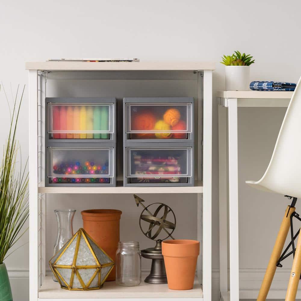IRIS 6qt 5pk Compact Stacking Storage Plastic Drawer Organizer with Clear Doors: Stackable Utility Storage Drawers