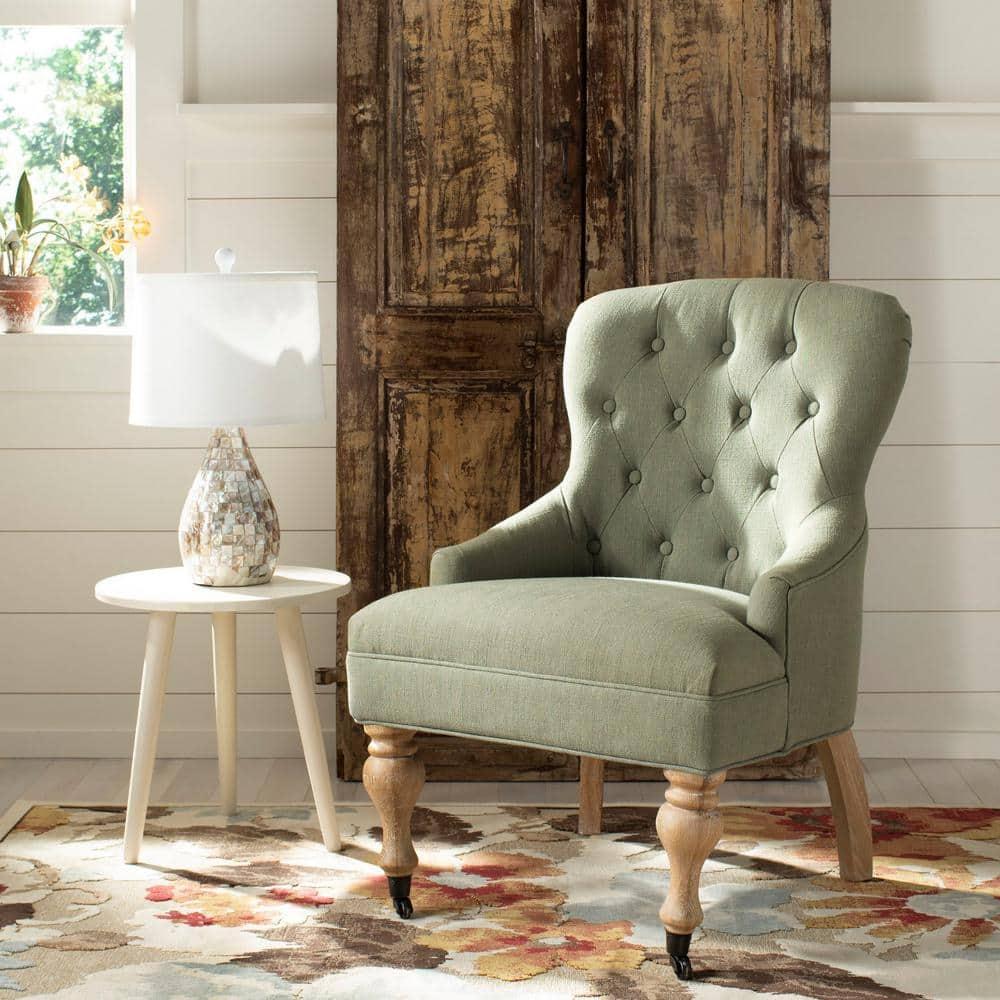 Petite Granite Grey Linen Upholstered Arm Chair with White Wash Birch Legs