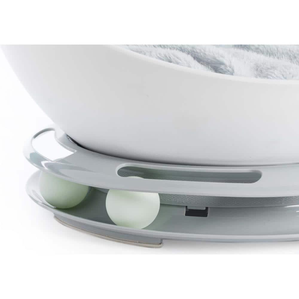 White Plastic Round Cat Lounge with Plush Velvet Cushion