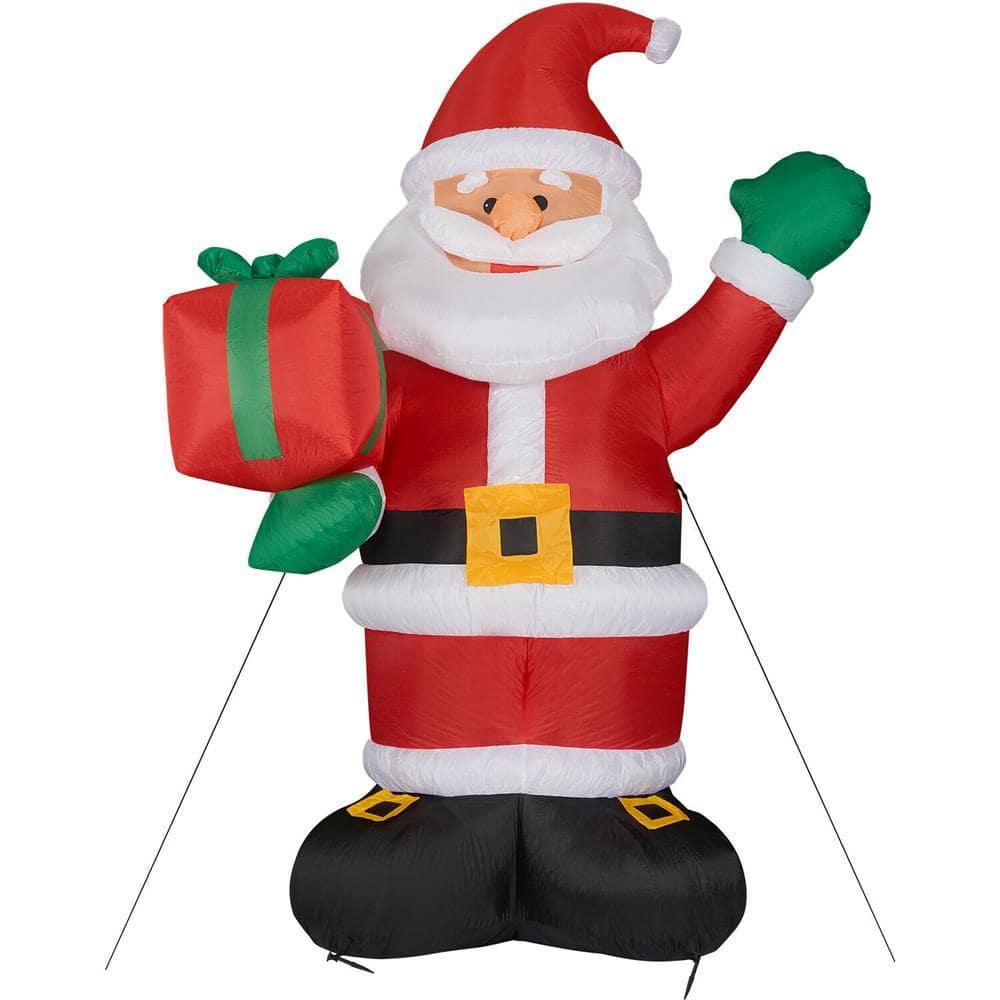 Fraser Hill Farm 10-Ft. Tall Pre-Lit Christmas Inflatable | Santa Claus Holding Gift with Lights and Storage Bag | Outdoor Holiday Blow-Up Festive Celebration Party Decor | FHFSANTA102-L