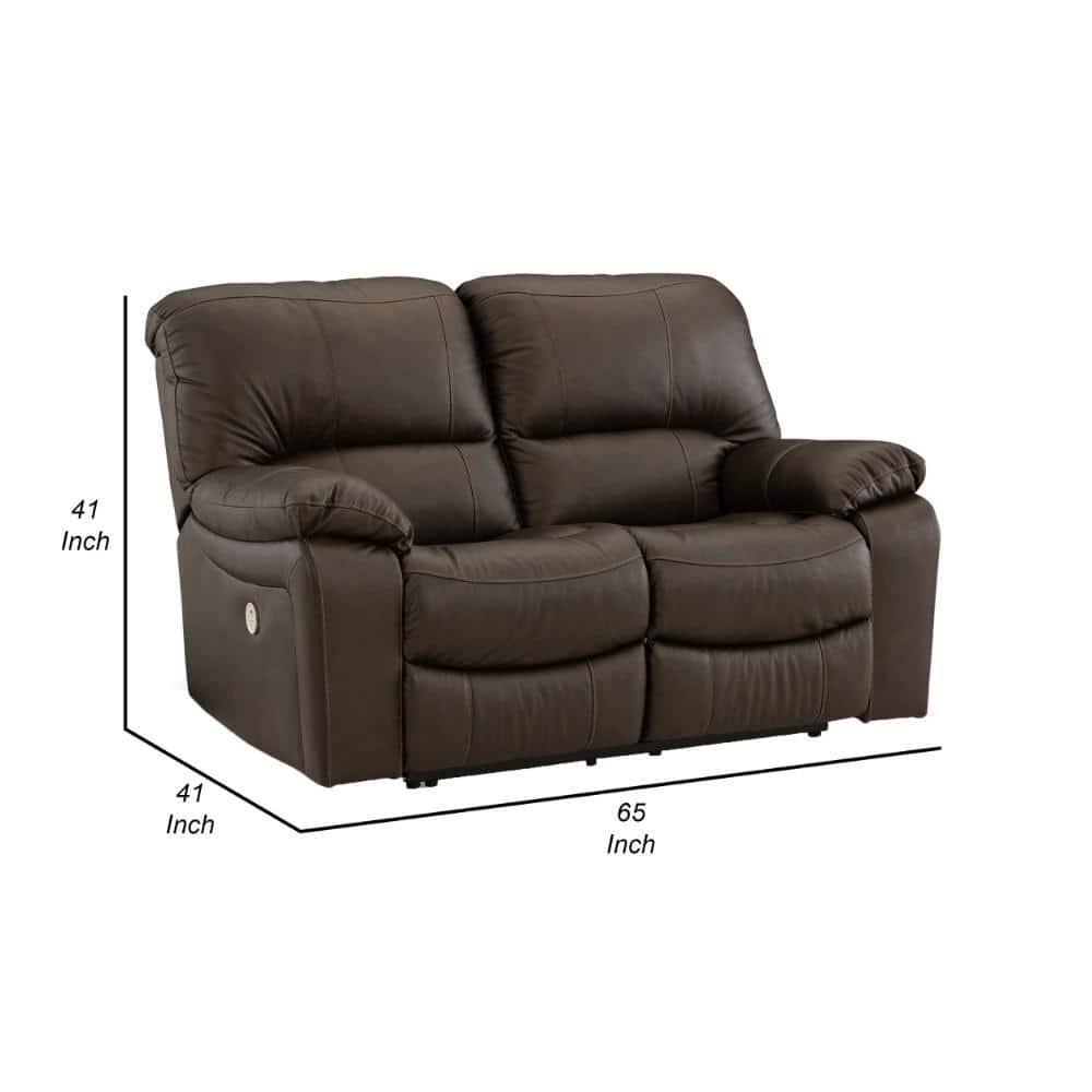 Benjara Niy 65 Inch Power Recliner Loveseat, Cushioned, Dark Brown Leather-Color:BrownMaterial