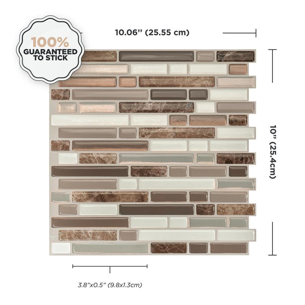 SMART TILES Peel and Stick Backsplash Tiles - 4 sheets of 10in x 10in - 3D Adhesive Peel and Stick Tile Backsplash for Kitchen, Bathroom, Wall Tiles