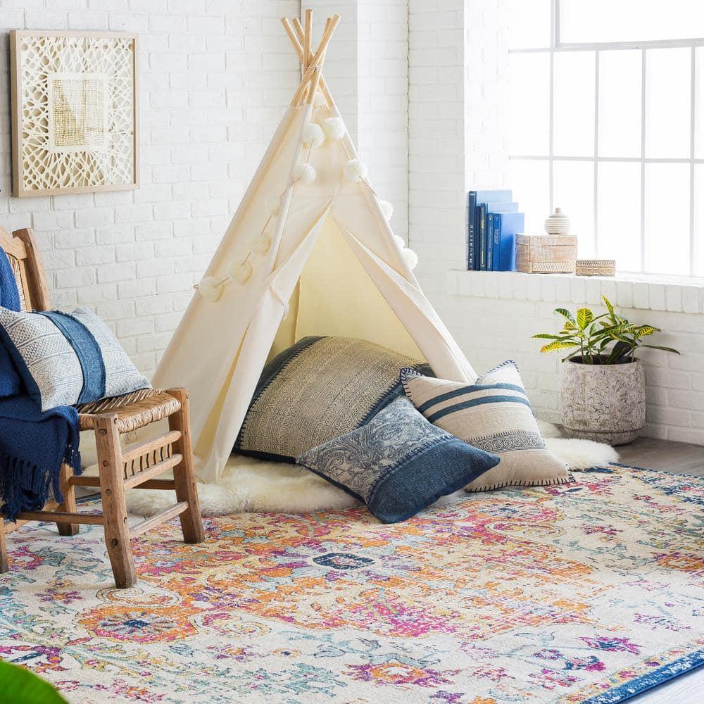 Livabliss 5'3"x7'3" Abby Traditional Rugs Aqua: Medium Pile, Stain & Fade-Resistant, Indoor Use