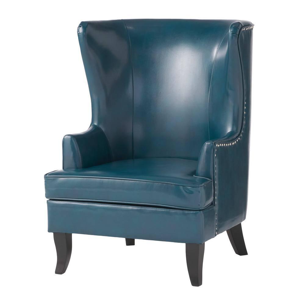 Canterburry Teal Bonded Leather Club Chair with Nailhead Trim (Set of 1)