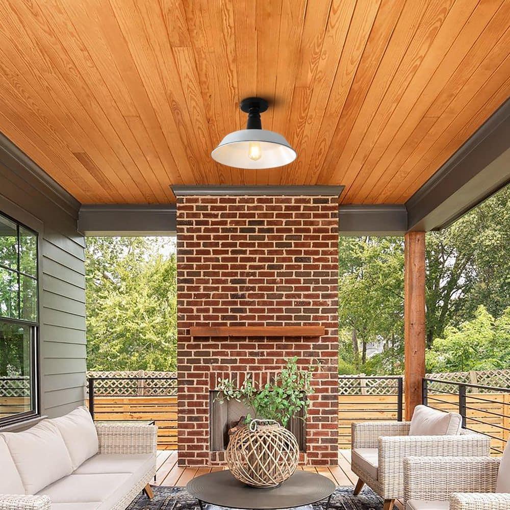 JONATHAN y Camila Montaje Semi Empotrado de Hierro LED Industrial Clásico de 14" con 1 Luz para Interior/exterior, Blanco/negro, JYL7617A