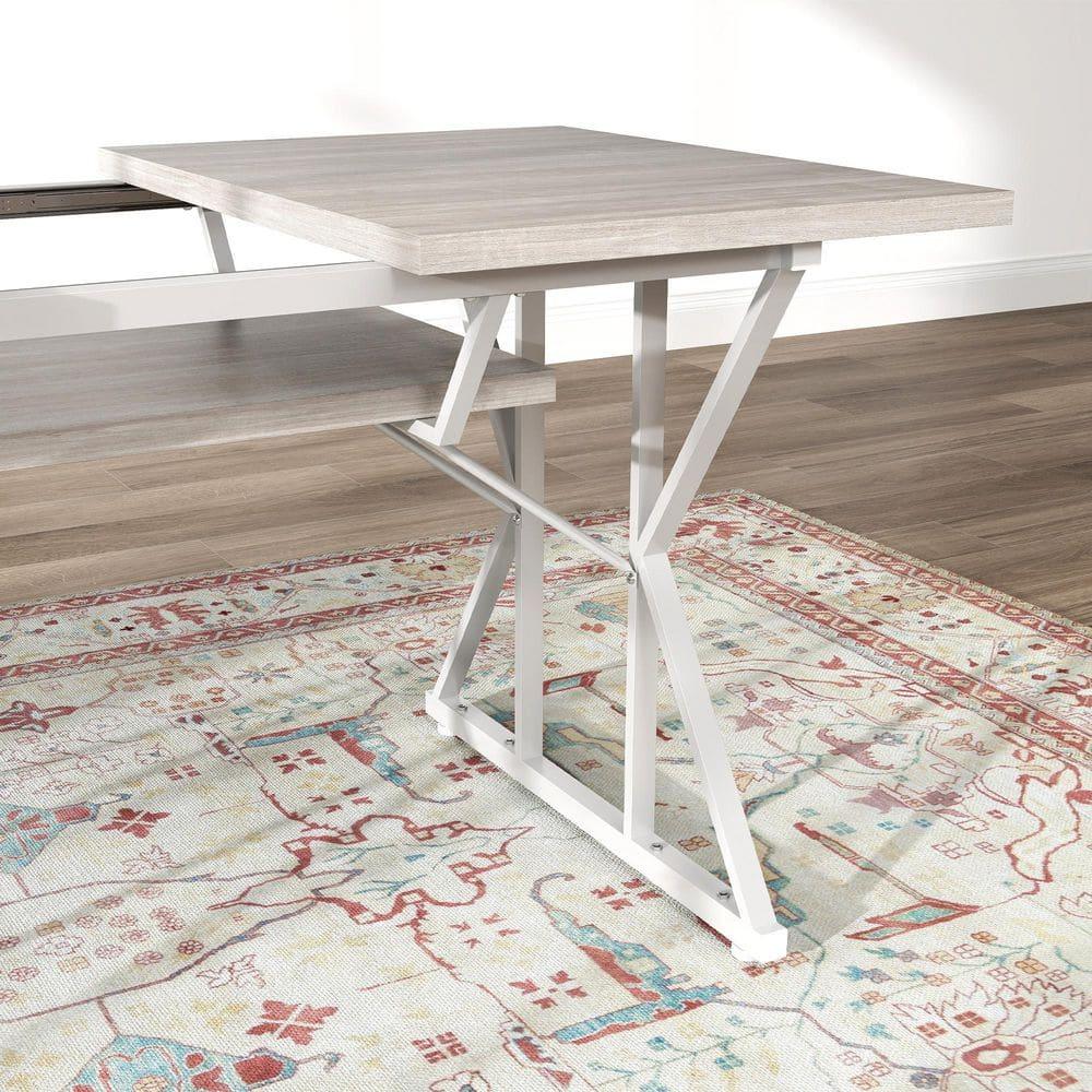 HOMCOM 47"-63" Expandable Dining Table for 4-6 People, Farmhouse Extendable Dining Room Table with Trestle Base, Kitchen Table, Distressed Gray