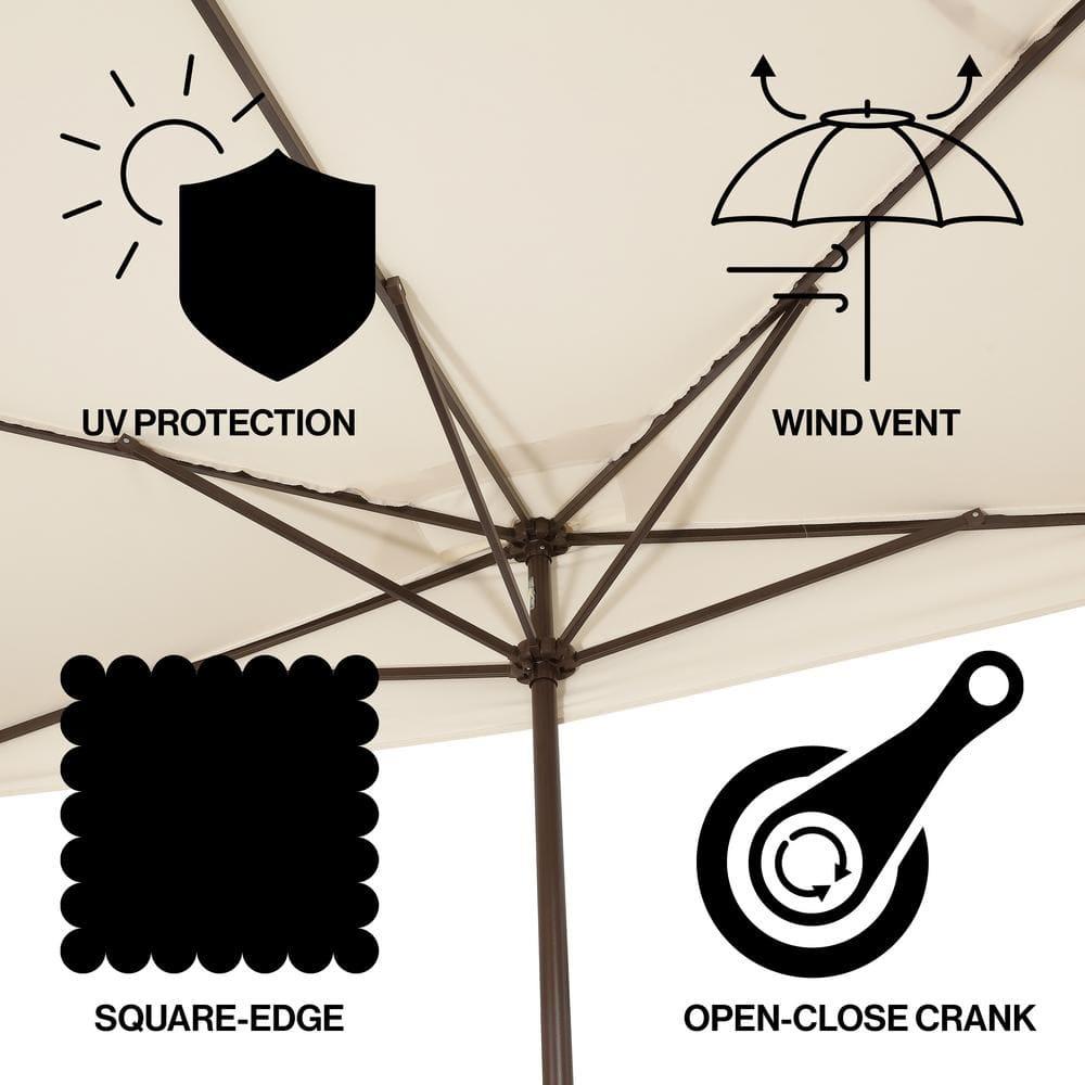 JONATHAN Y Sidney 9 ft. Classic MidCentury Rectangular Half Market Patio Umbrella with Crank, Wind Vent and UV Protection in Cream/White
