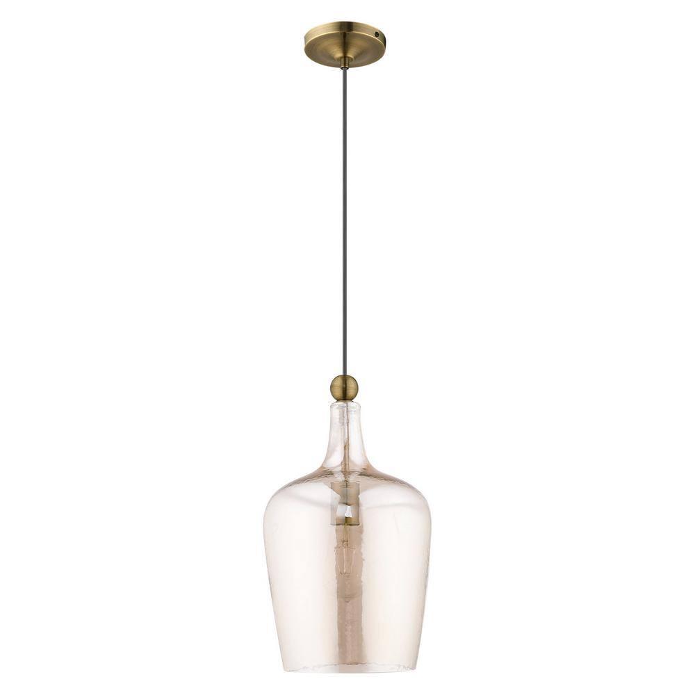 Livex Lighting Art Glass 1 - Light Pendant in  Antique Brass