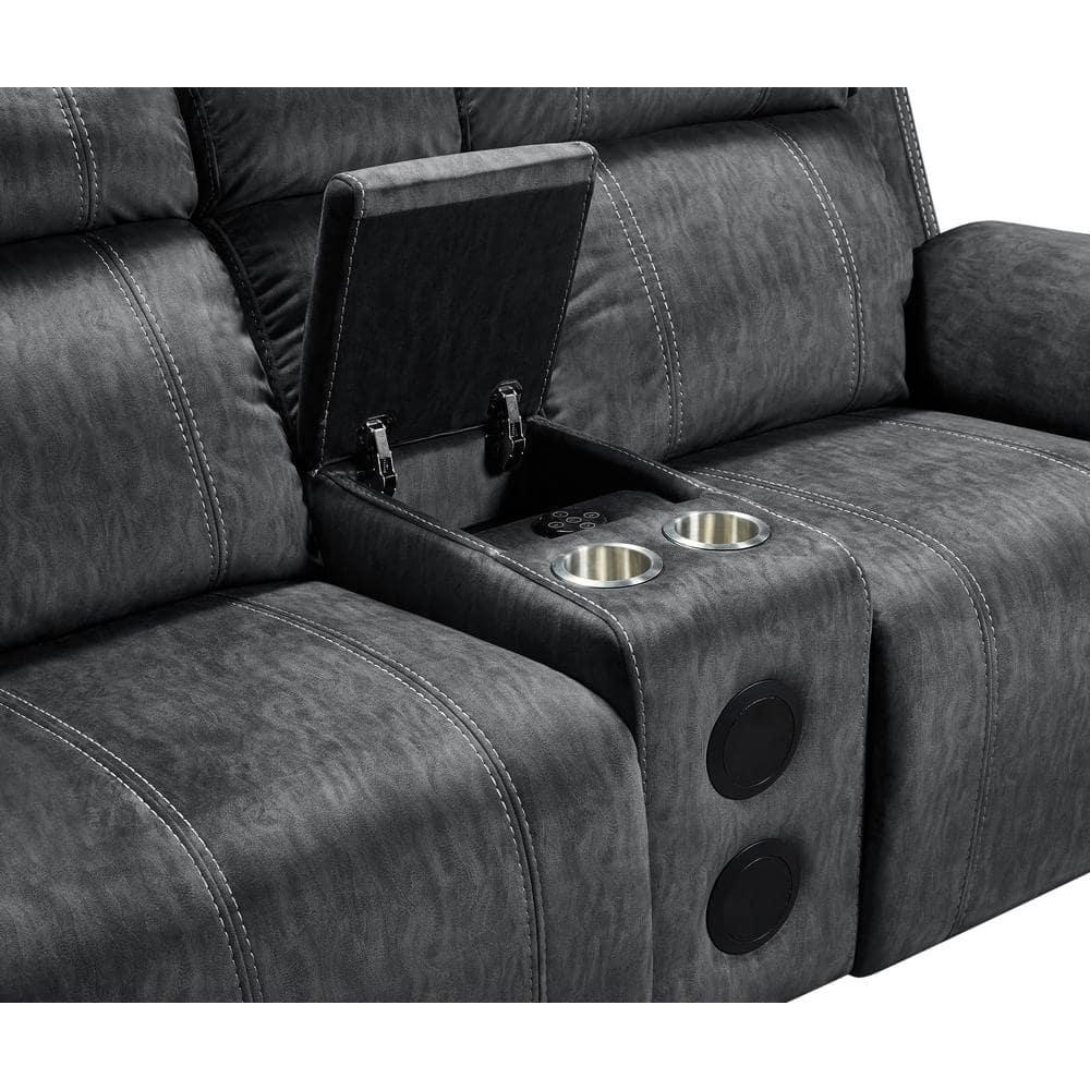 New Classic Furniture Tango Fabric Console Loveseat w/ Speaker in Shadow Gray