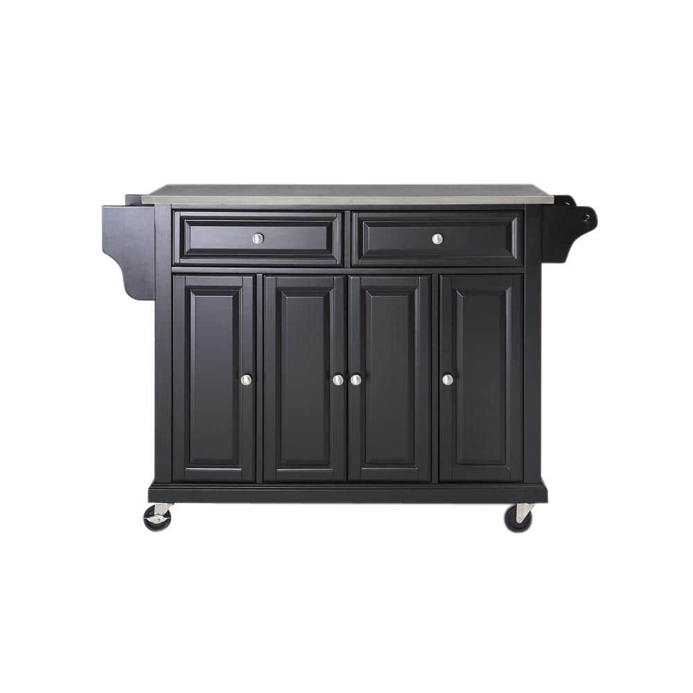 Crosley Furniture Wood/Stainless Steel Kitchen Cart in Black and Silver