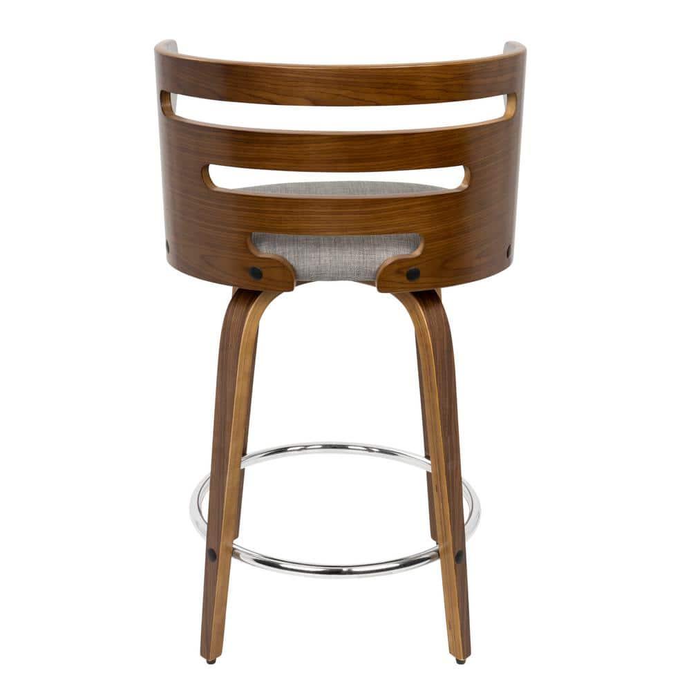Cosini Mid-Century Modern Counter Stool with Swivel in Walnut and Grey Fabric by LumiSource - Set of 2