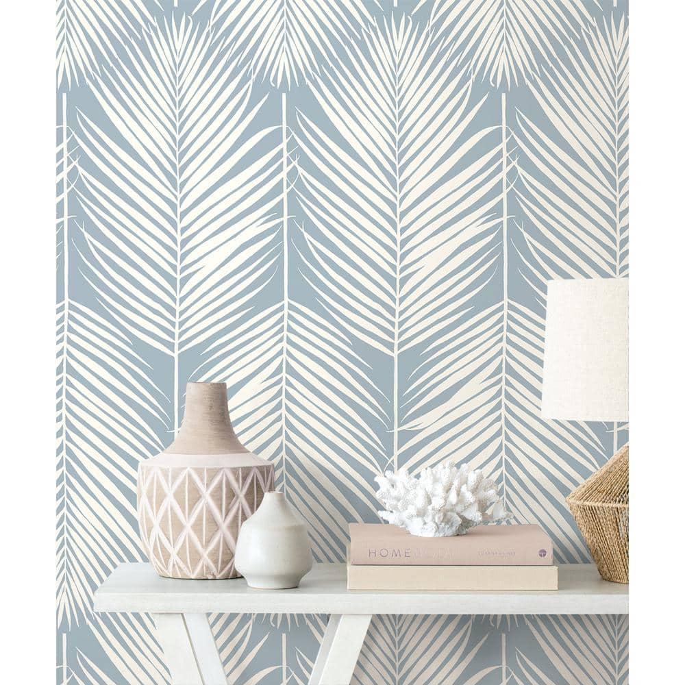 Seabrook Designs Light Blue Palm Silhouette Prepasted Wallpaper