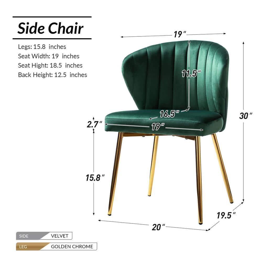 Home Kitchen Velvet Dining Chairs Set of 2 Upholstered Side Chairs Accent Channel Tufted Metal Legs Living Room Bedroom Green