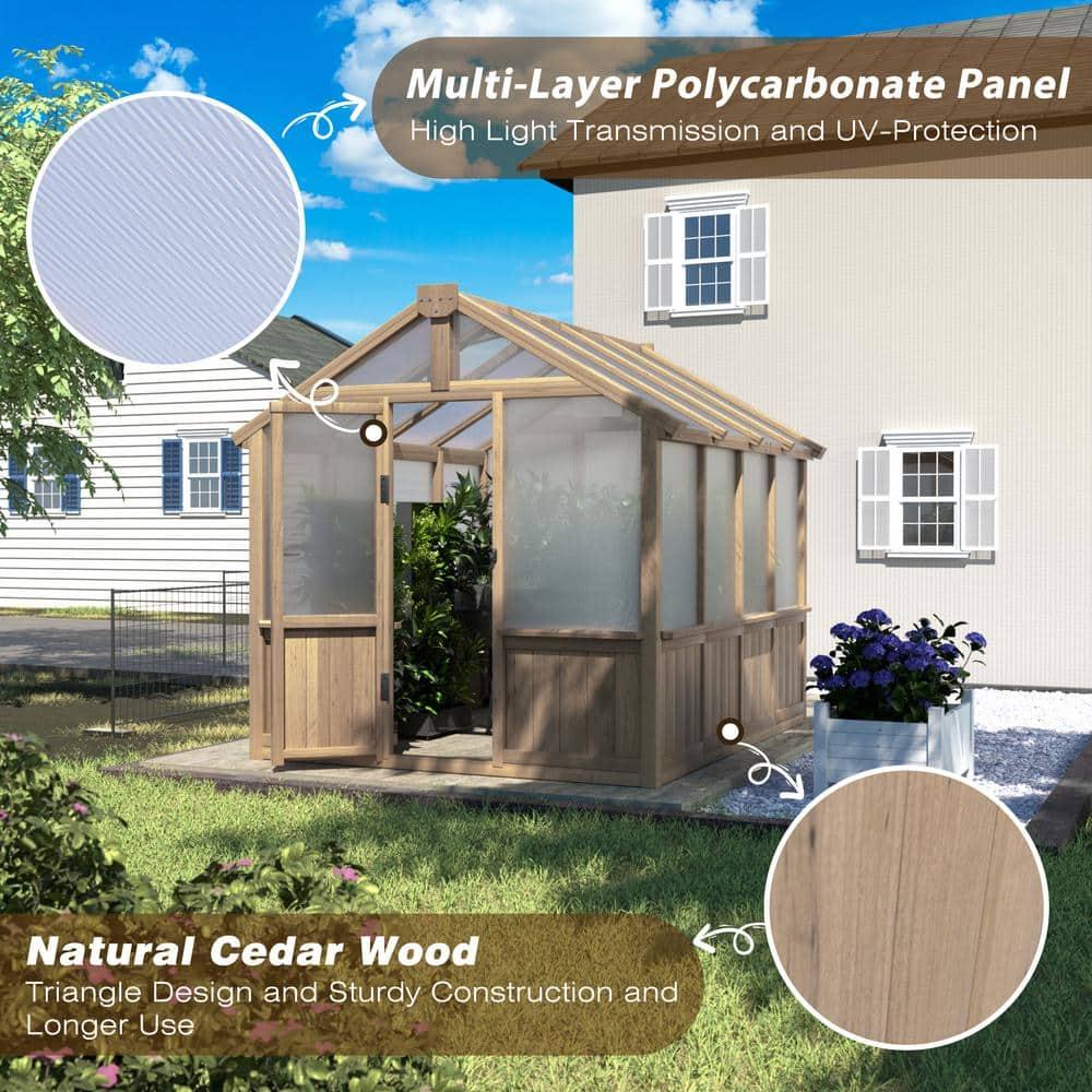 VEIKOUS 8'x6' Outdoor Cedar Wood Greenhouse w/ Lockable Door & Adjustable Window for Patio