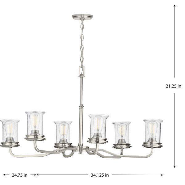 Progress Lighting Winslett 6-Light Chandelier, Brushed Nickel, Seeded Glass Shades