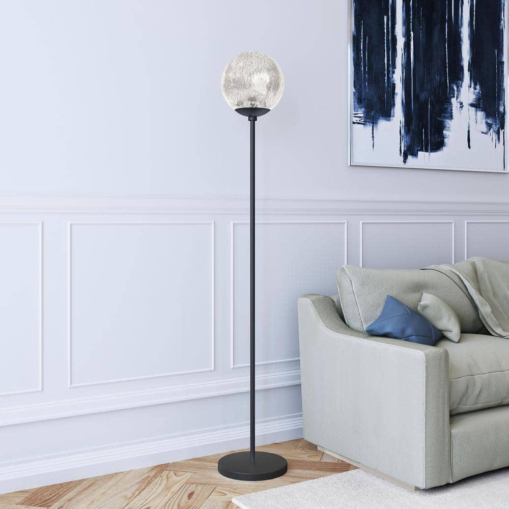 Evelyn&Zoe Oula 66" Tall Floor Lamp with Glass Shade, Blackened Bronze/Mercury Glass