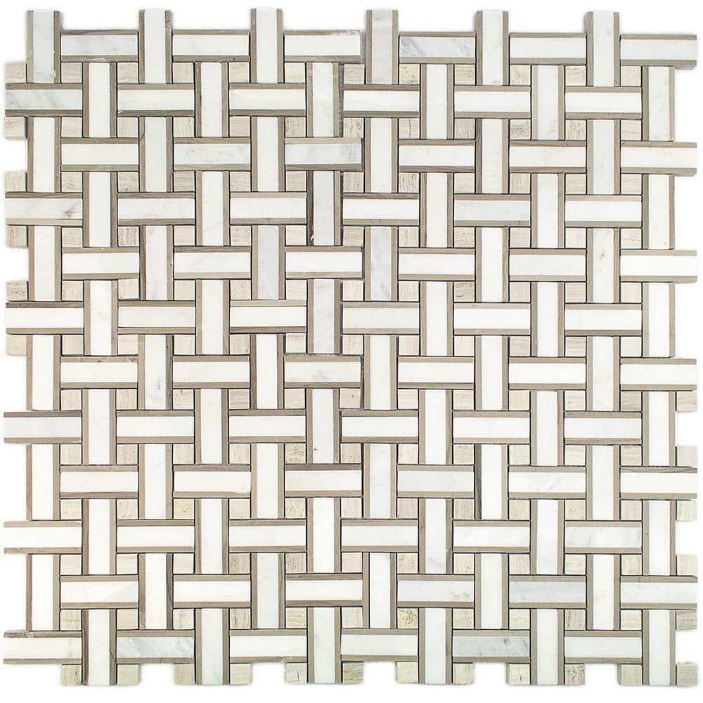 Yarn 1" x 3" Polished Marble Basketweave Mosaic Wall & Floor Tile