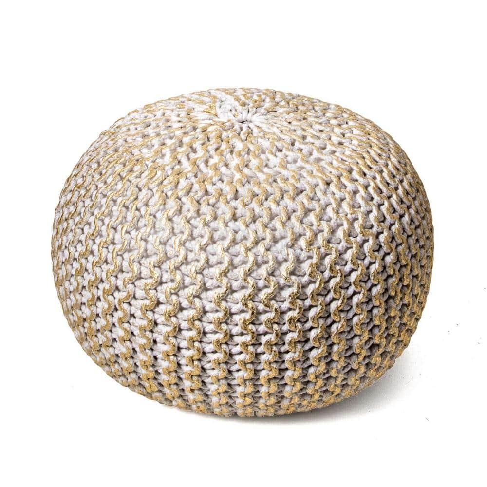 Ling Knit Filled Ottoman Gold Round Pouf