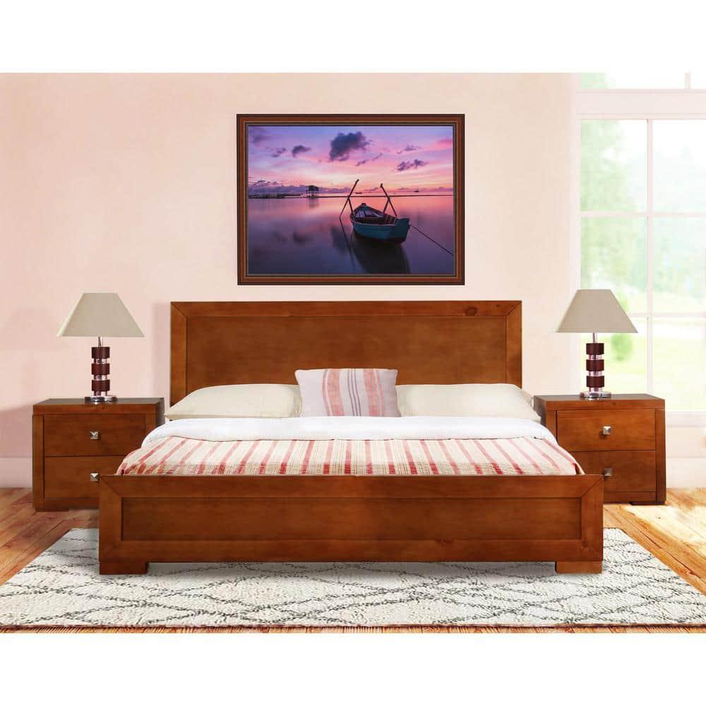Wooden Platform Bed Frame - Full Size Bed with Headboard - Modern Bedroom Furniture
