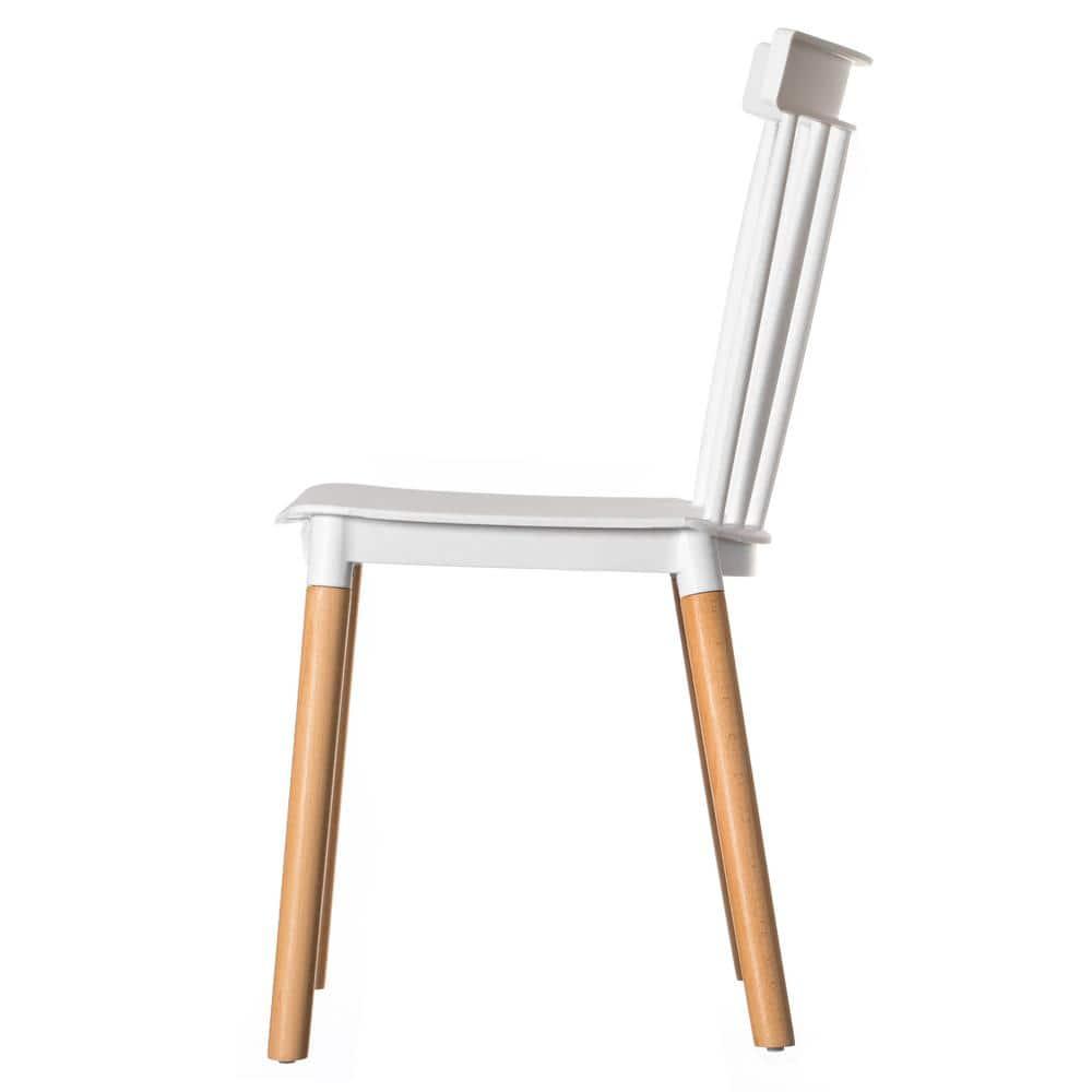 Fabulaxe Plastic Dining Chair Windsor Design with Beech Wood Legs, White