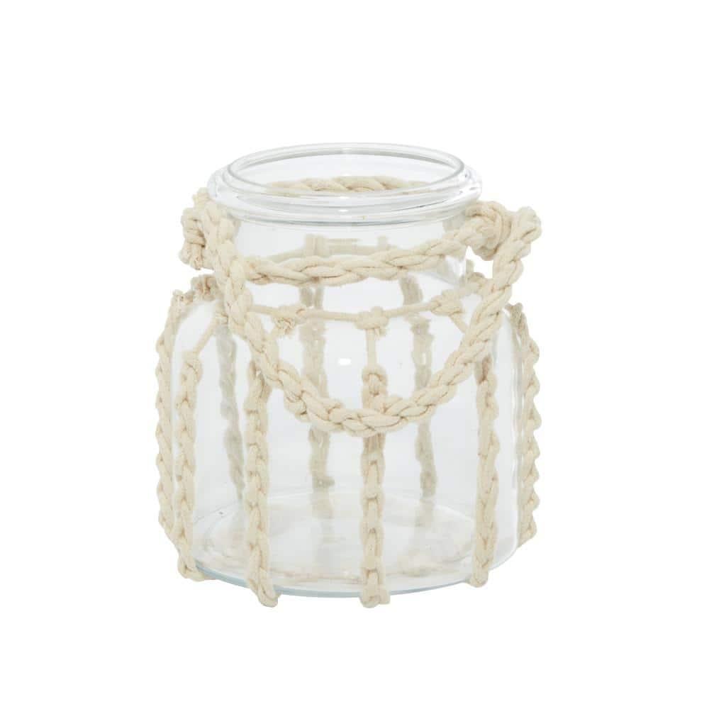 DecMode Clear Glass Decorative Candle Lantern with Rope Handle