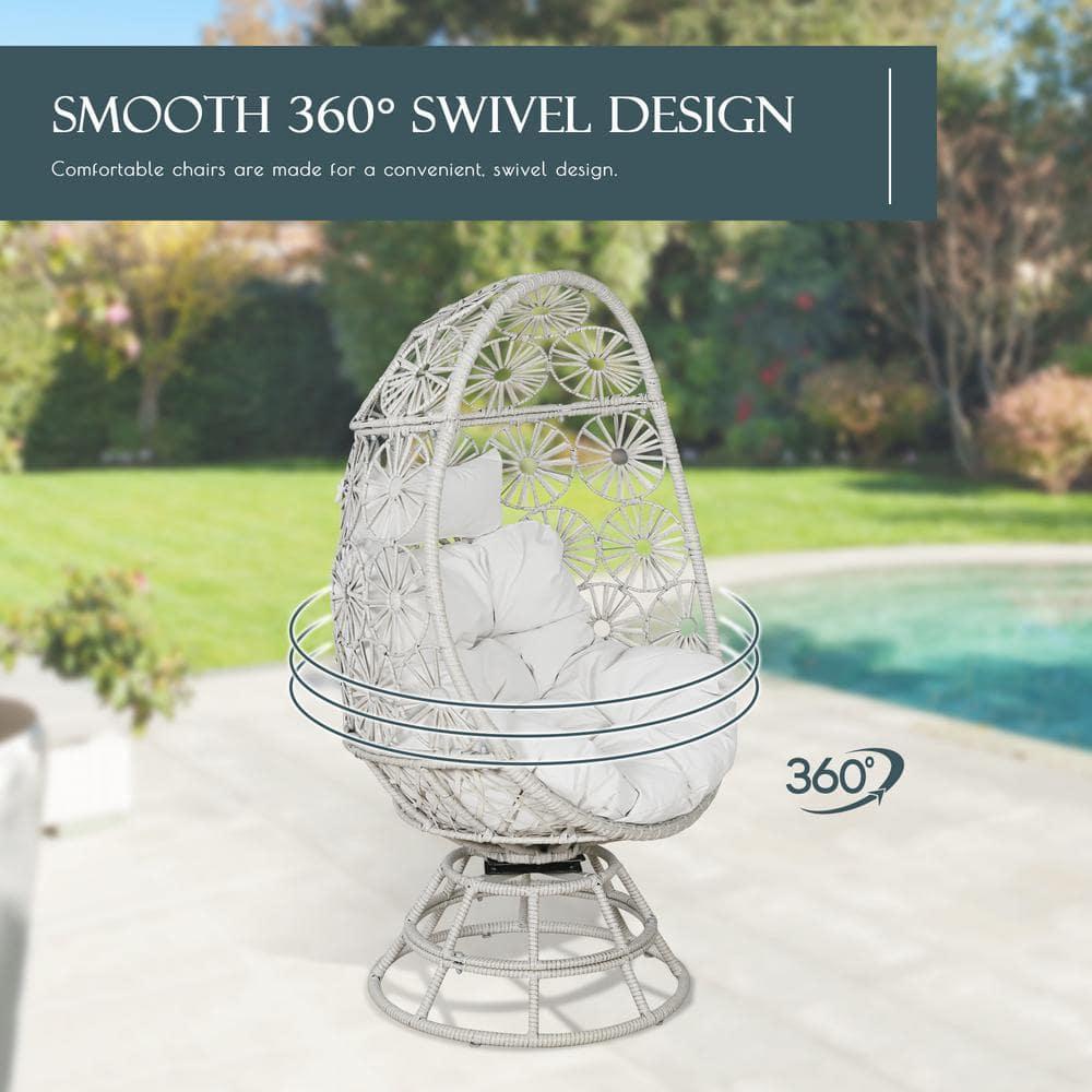 Ulax Furniture Wicker Egg Chair Indoor Outdoor Swivel Lounge Egg Chair with Cushions for Patio, Backyard, Living Room