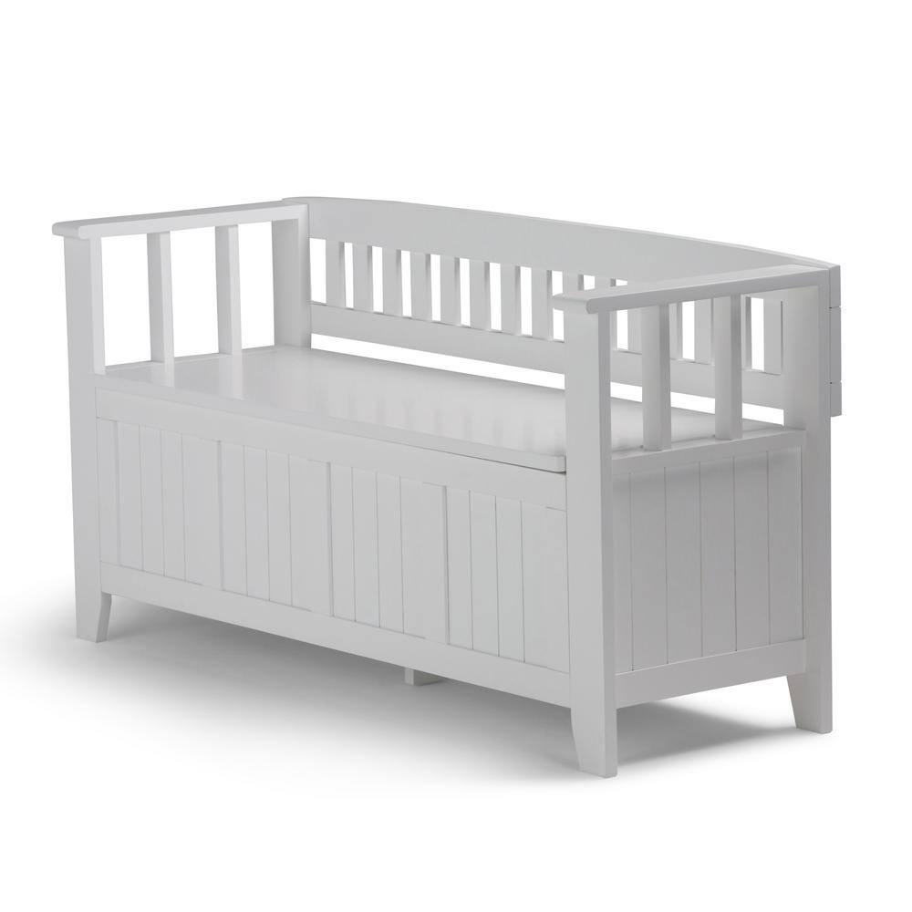 Simpli Home Acadian 48"W Solid Wood Entryway Storage Bench with Lift-Top Lid and Dual Compartments