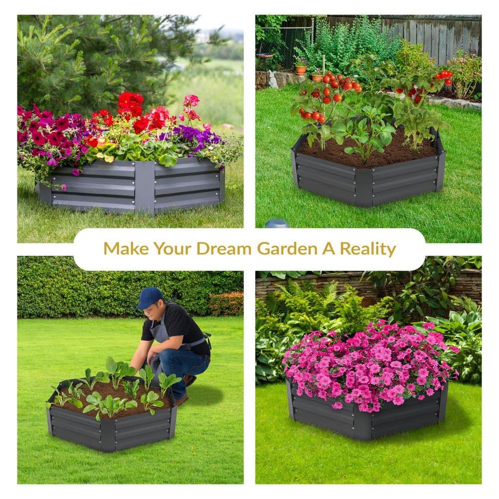 Sunnydaze Galvanized Steel Hexagon-Shaped Raised Garden Bed - Gray
