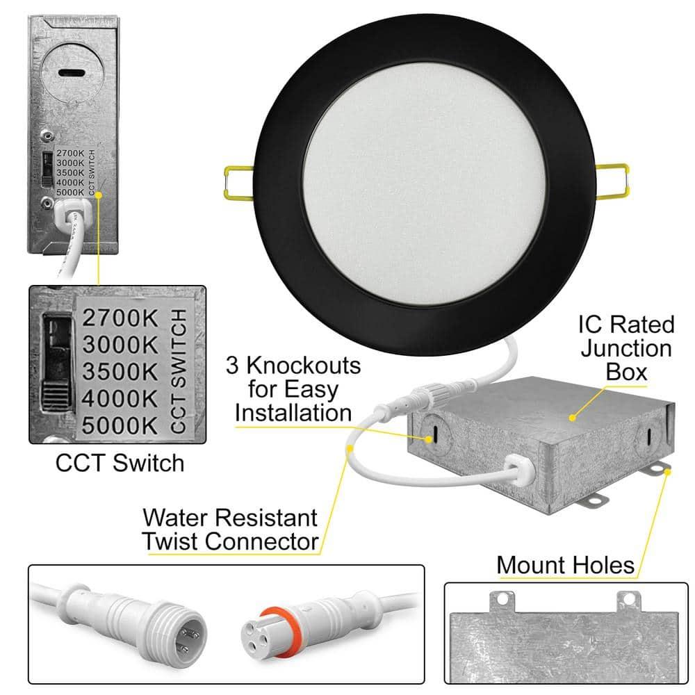 Panel Downlight 6'' Selectable Color Temperature Dimmable Air-Tight IC Rated LED Canless Recessed Lighting Kit