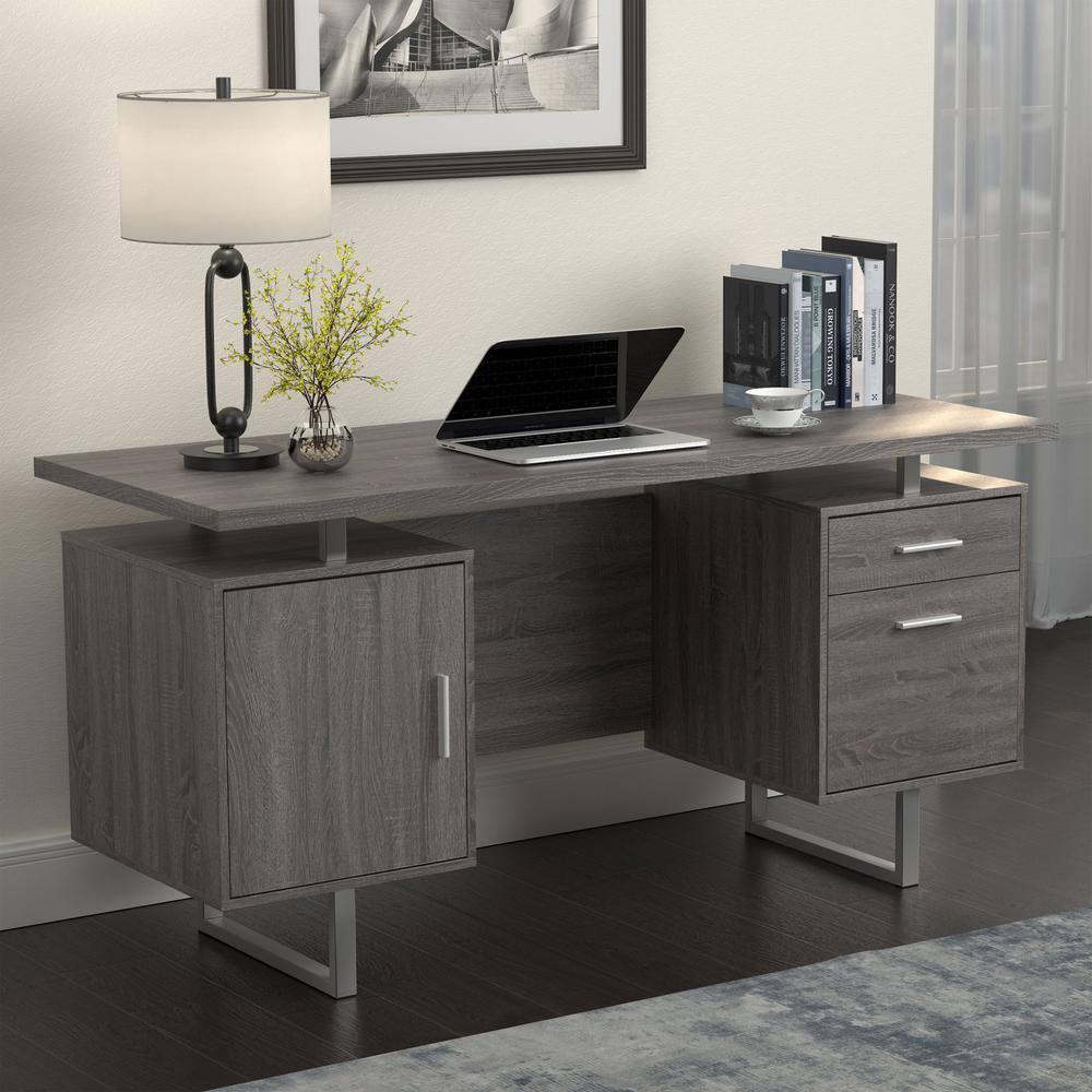 Lawtey 2 Drawer Office Desk Weathered Gray - Coaster: Modern Home Furniture with File Storage
