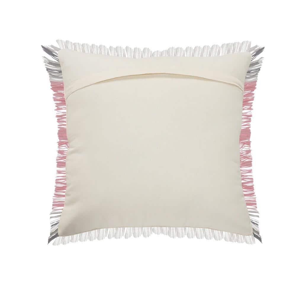 Woven Paths Charles Casual Cabin Fringed Throw Pillow, Pink/Gray/White, 20" x 20"