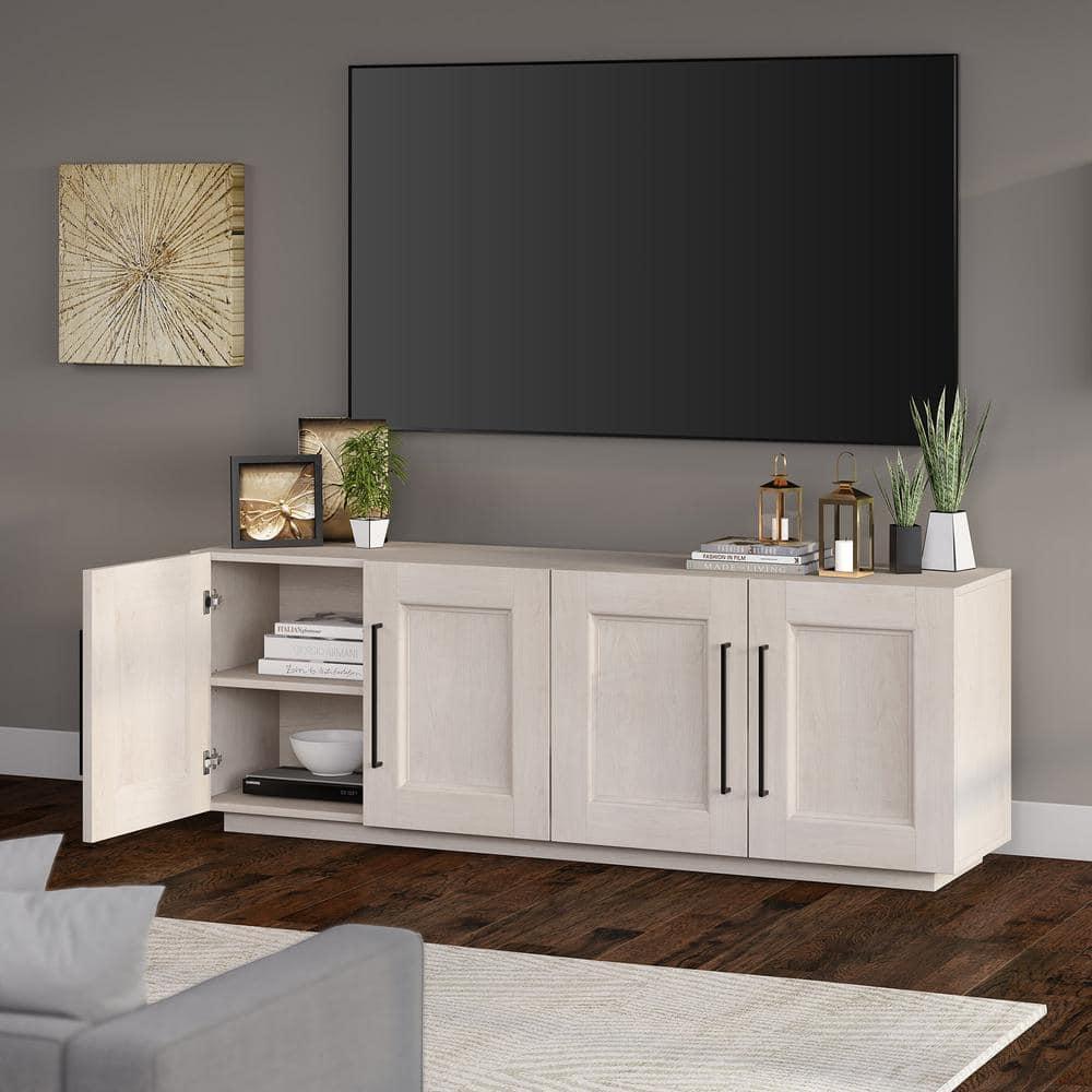 Evelyn&Zoe Easy Assemble Television Stand, Wood White, 15.50 x 68.00 x 24.00 Inches, 102.55 lb