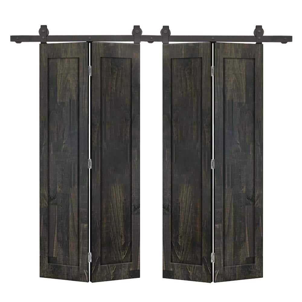 Calhome 1 Panel Shaker Pine Wood Double Bi-Fold Door with Sliding Barn Door Hardware Kit